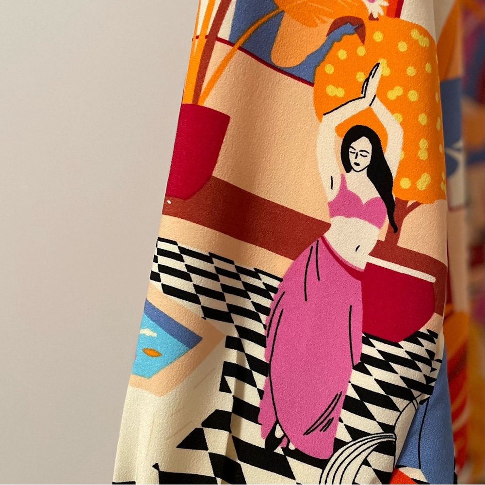 Rachel Zoe Graphic Palm Springs Print Button Up Blouse